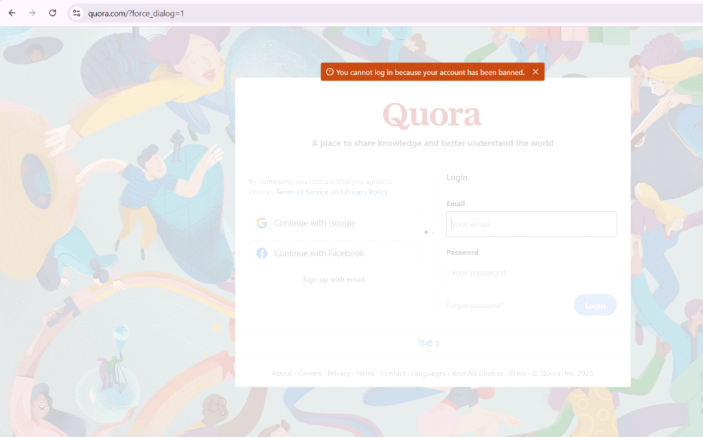 quora account banned